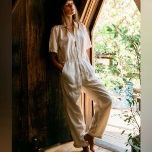 imogene + willie Cream Short-Sleeve Button Jumpsuit